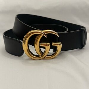 Gucci Black Belt with Gold GG Emblem